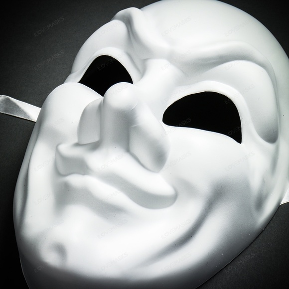 White Joker Creepy Clown Smile Halloween Full Face Theater Masquerade Face Mask - Picture 3 of 5